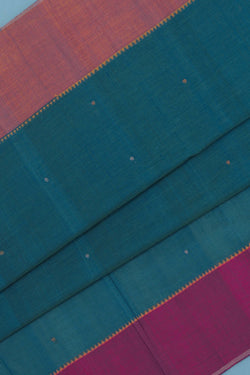 Image of Kanchi Cotton Peacock Blue Saree