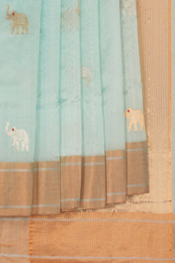 Image of Chanderi Cotton Silk Aqua Blue Saree