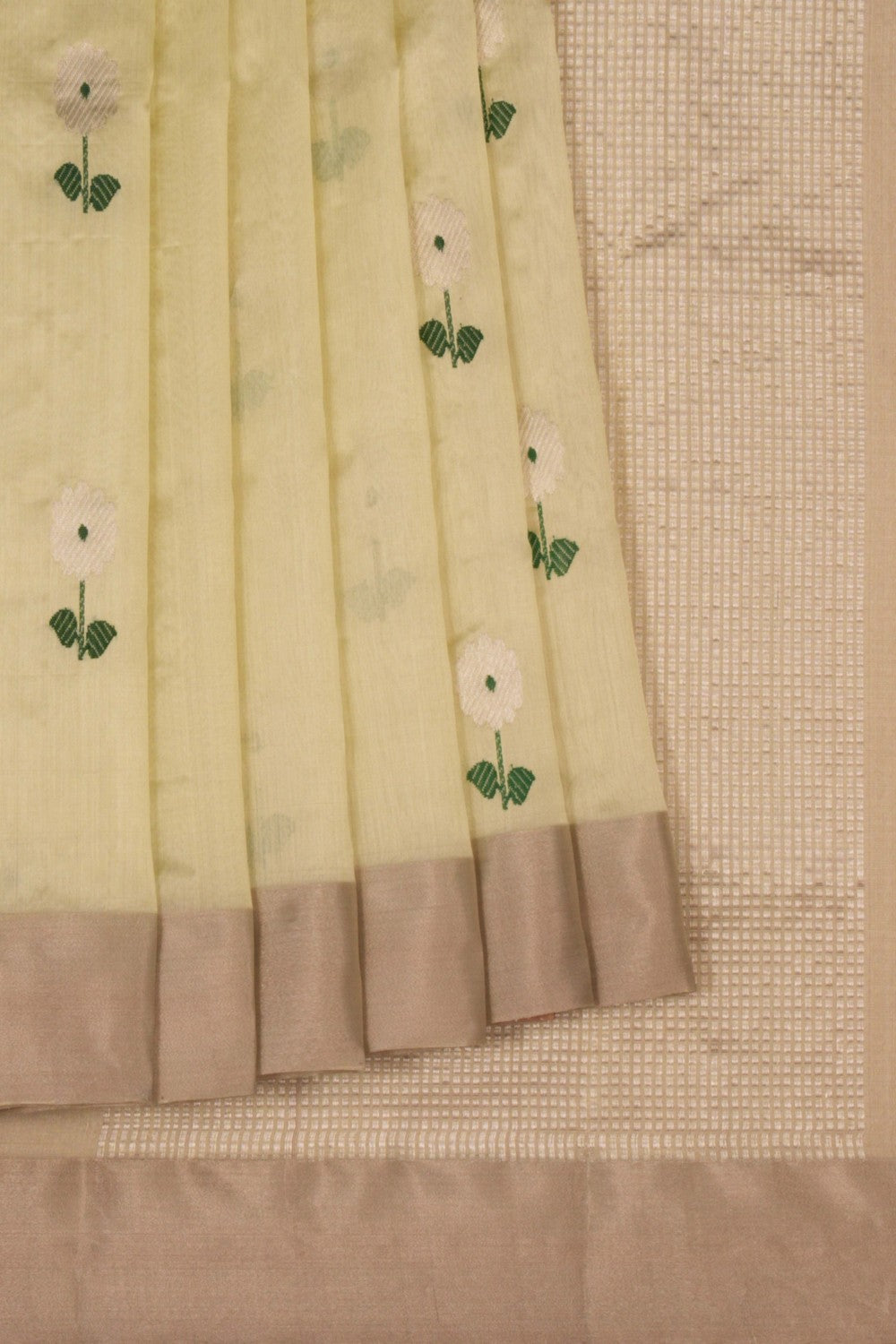 Chanderi Pista Green Saree