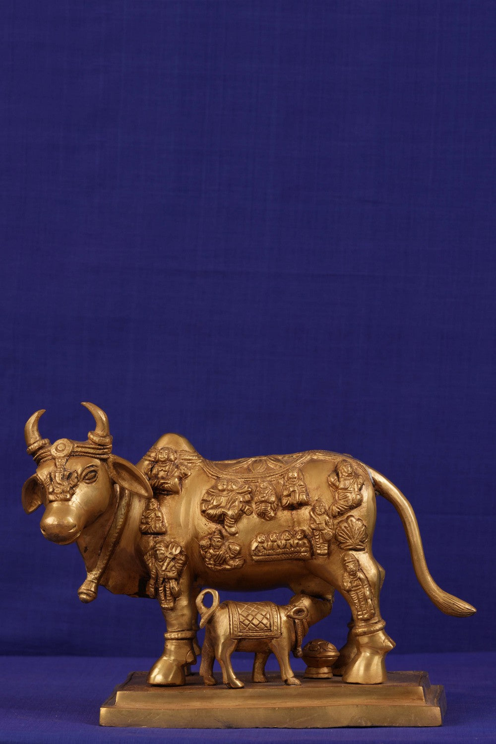 Image of Brass Kamdhenu Cow with Calf Statue