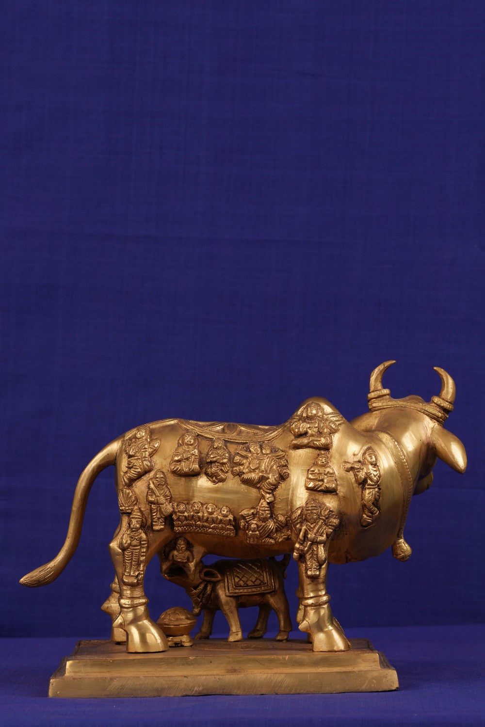 Image of Brass Kamdhenu Cow with Calf Statue