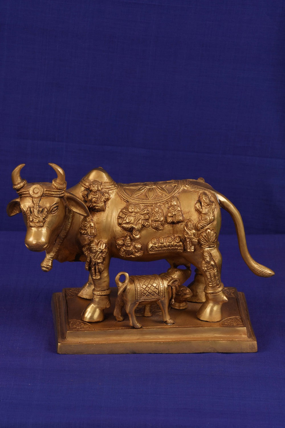 Image of Brass Kamdhenu Cow with Calf Statue