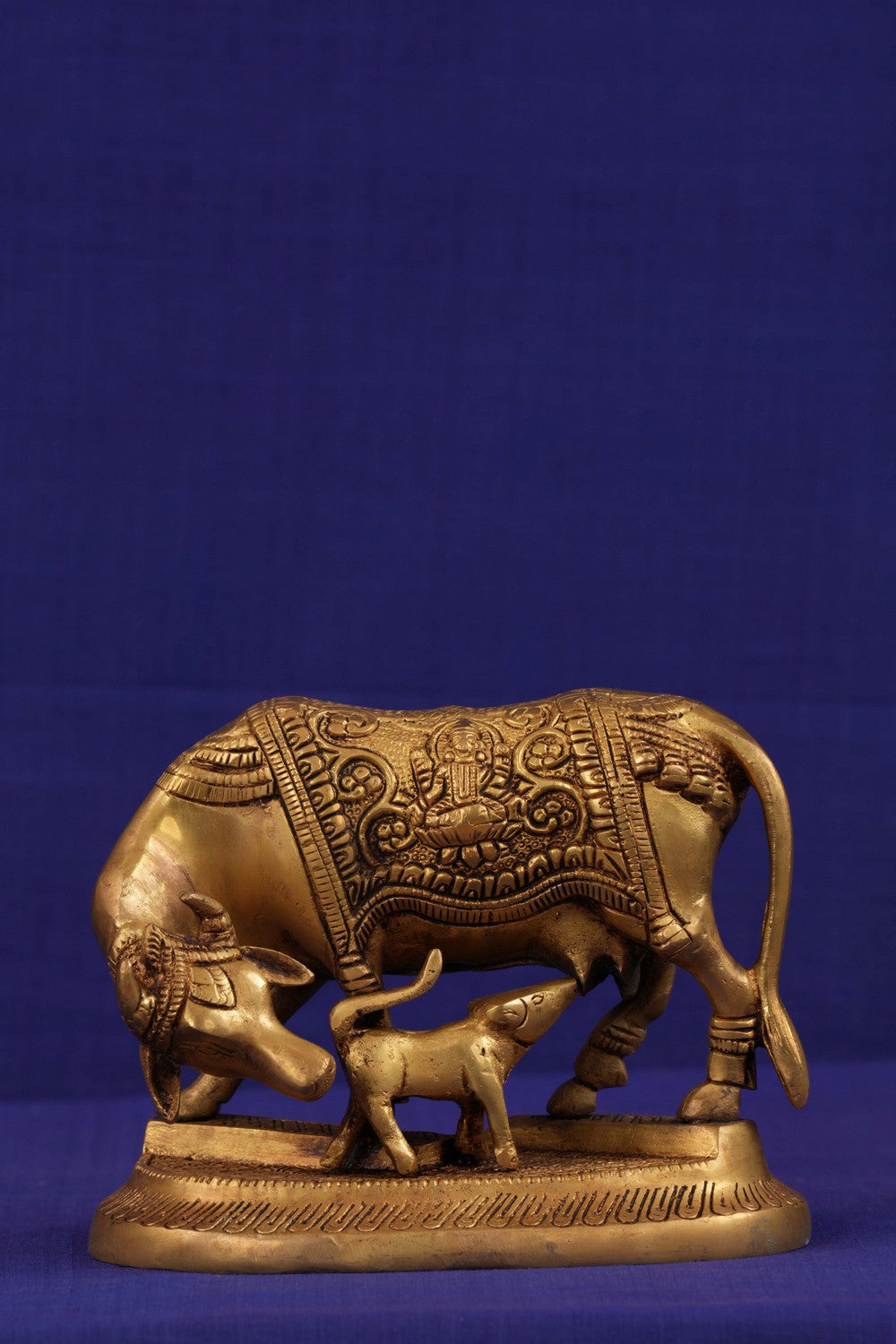 Image of Brass Kamdhenu Cow with Calf Statue