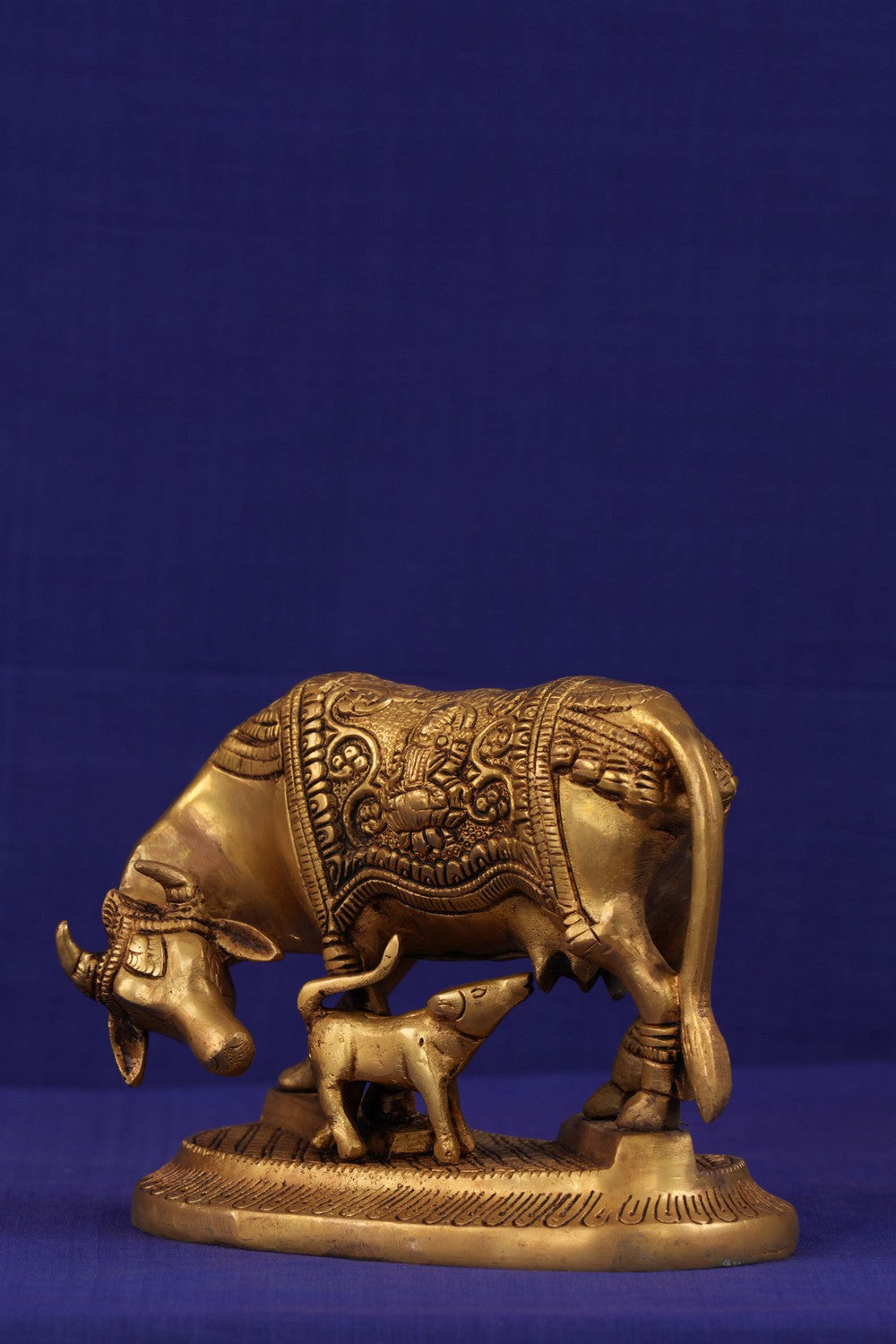 Brass Kamdhenu Cow with Calf Statue