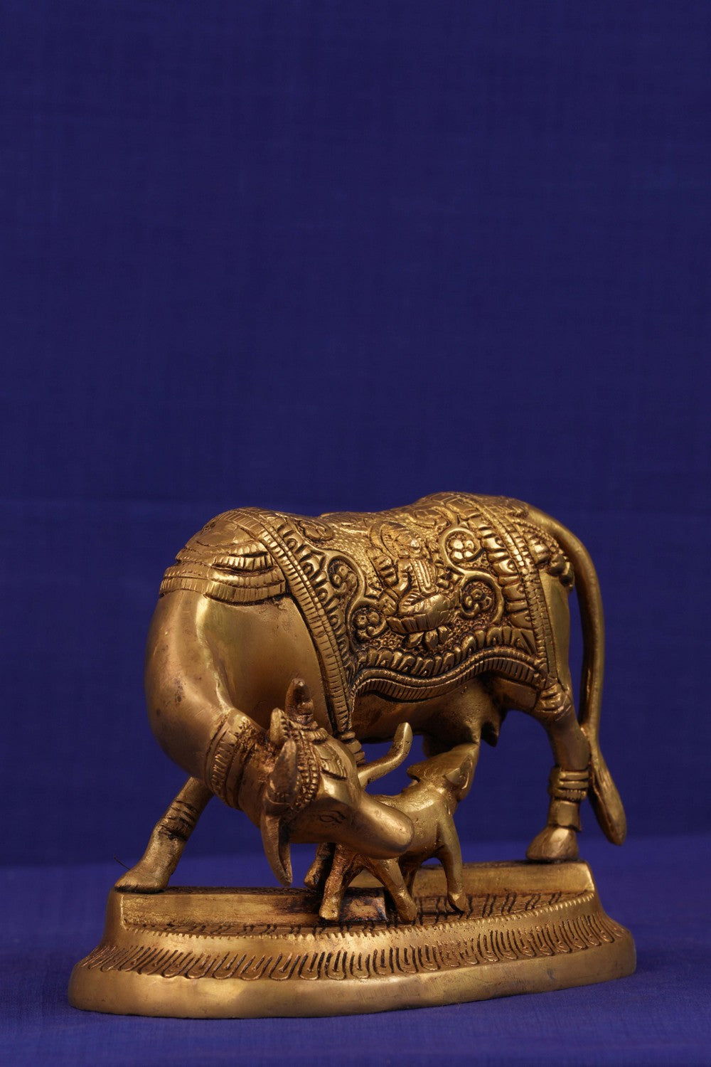Brass Kamdhenu Cow with Calf Statue