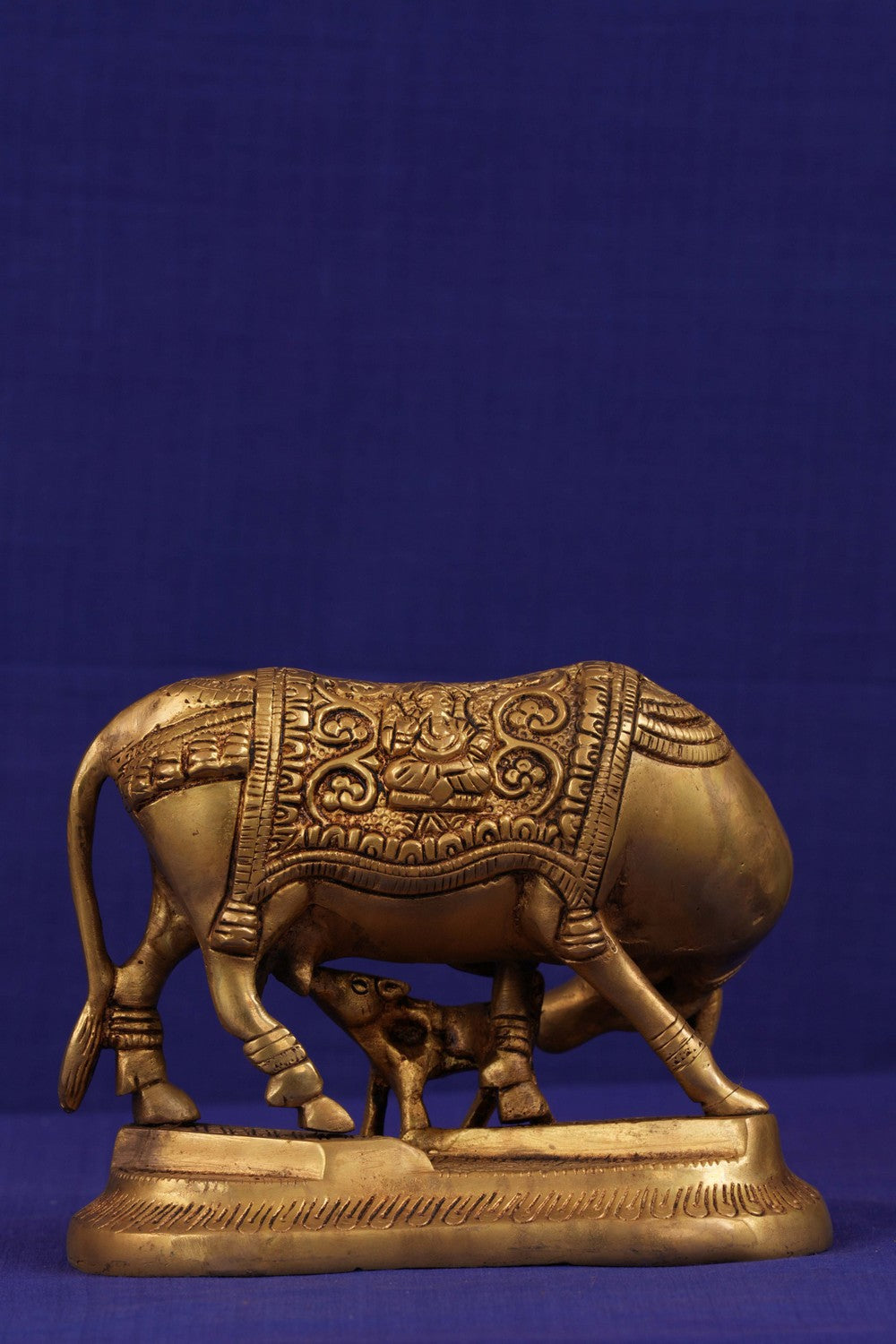 Image of Brass Kamdhenu Cow with Calf Statue