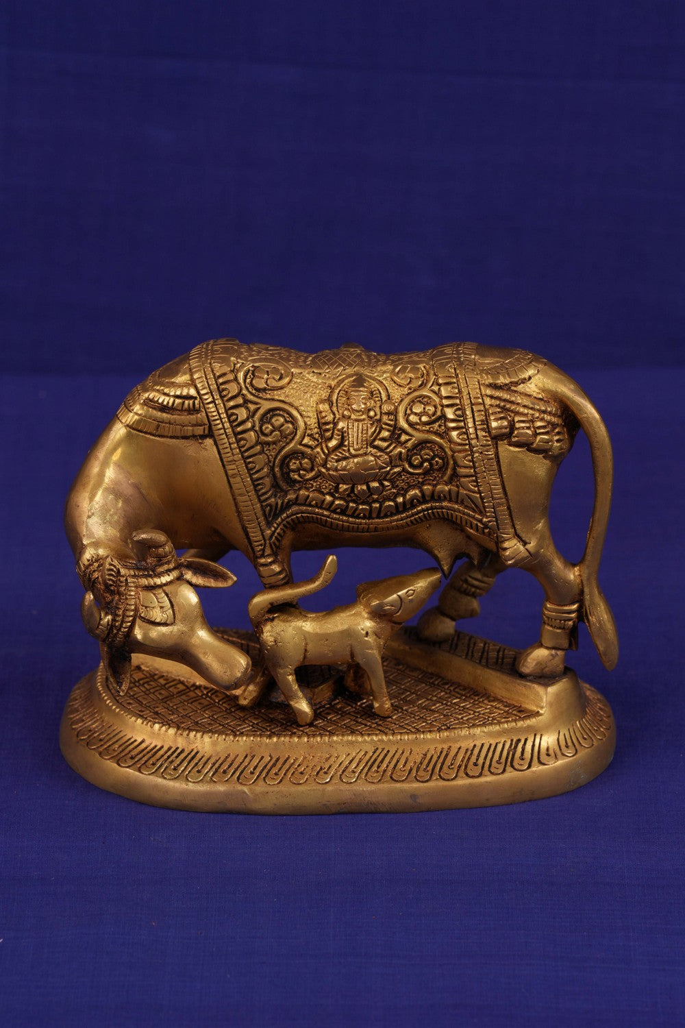 Image of Brass Kamdhenu Cow with Calf Statue