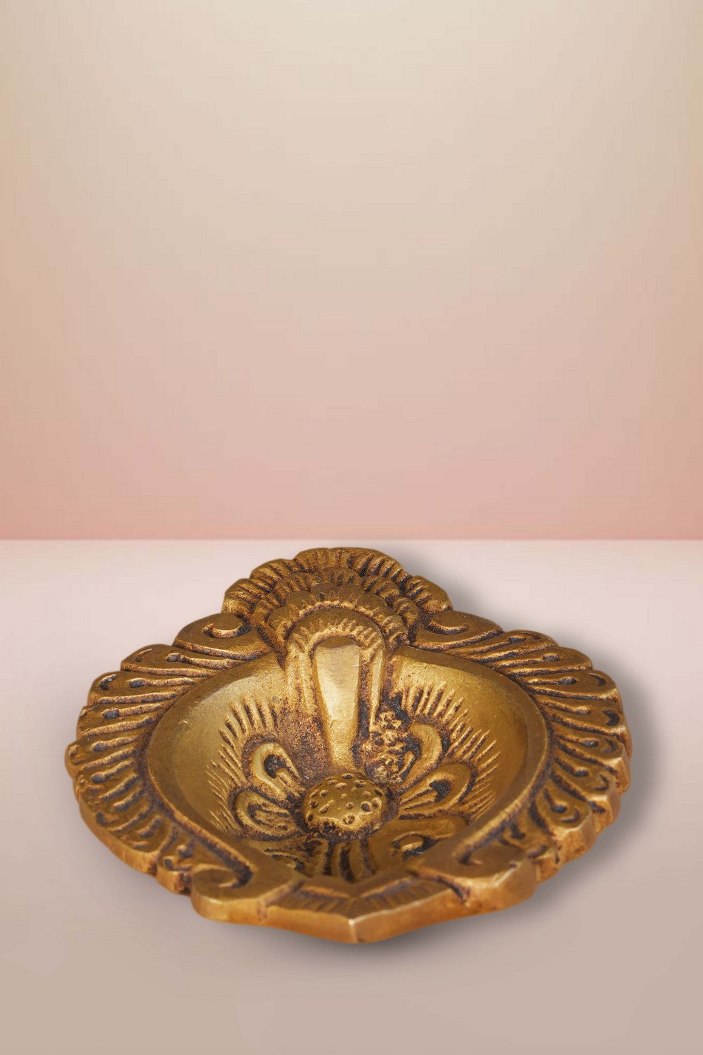 Image of Brass Diya With Beautiful Craving