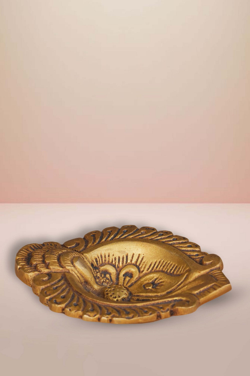 Image of Brass Diya With Beautiful Craving