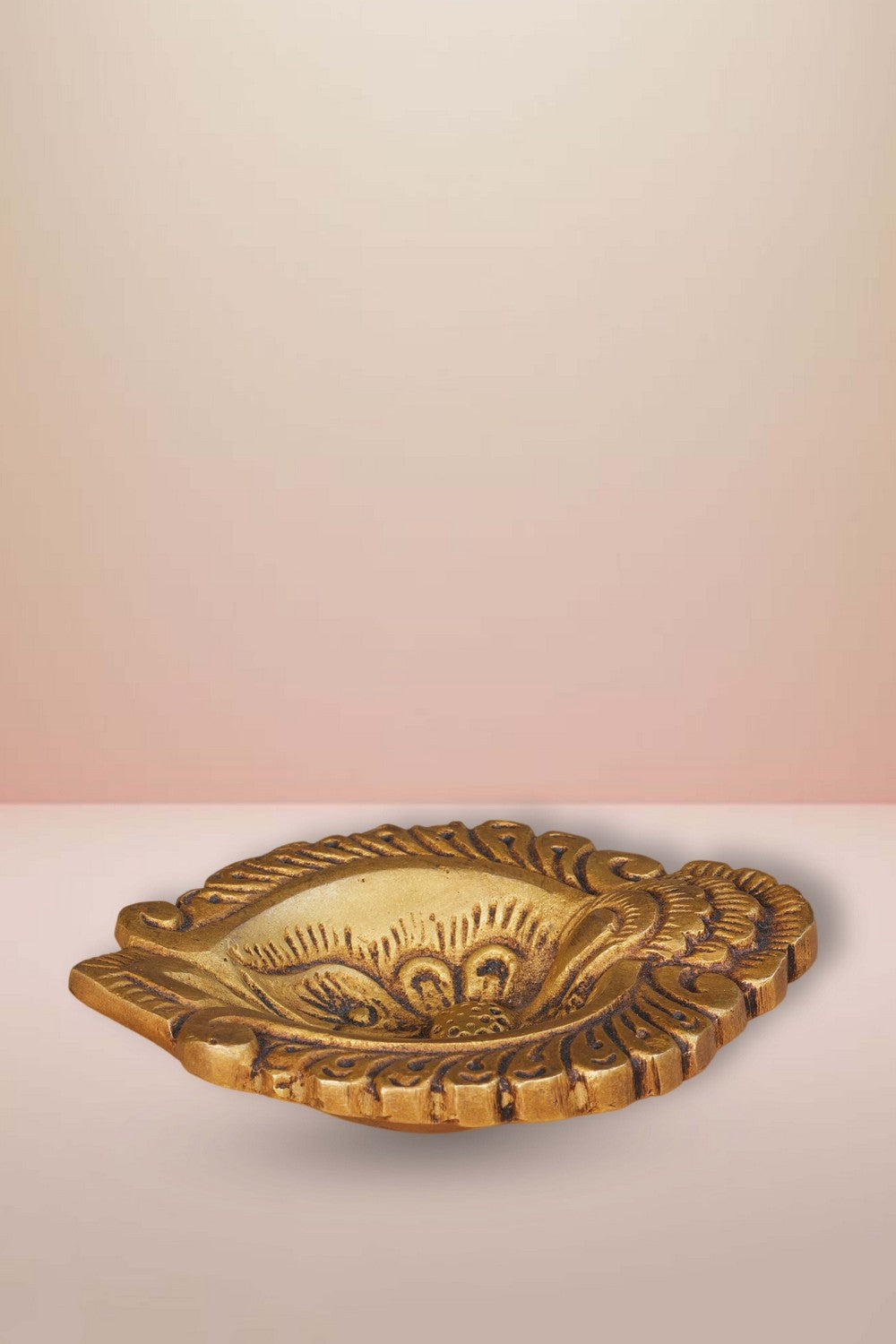 Image of Brass Diya With Beautiful Craving
