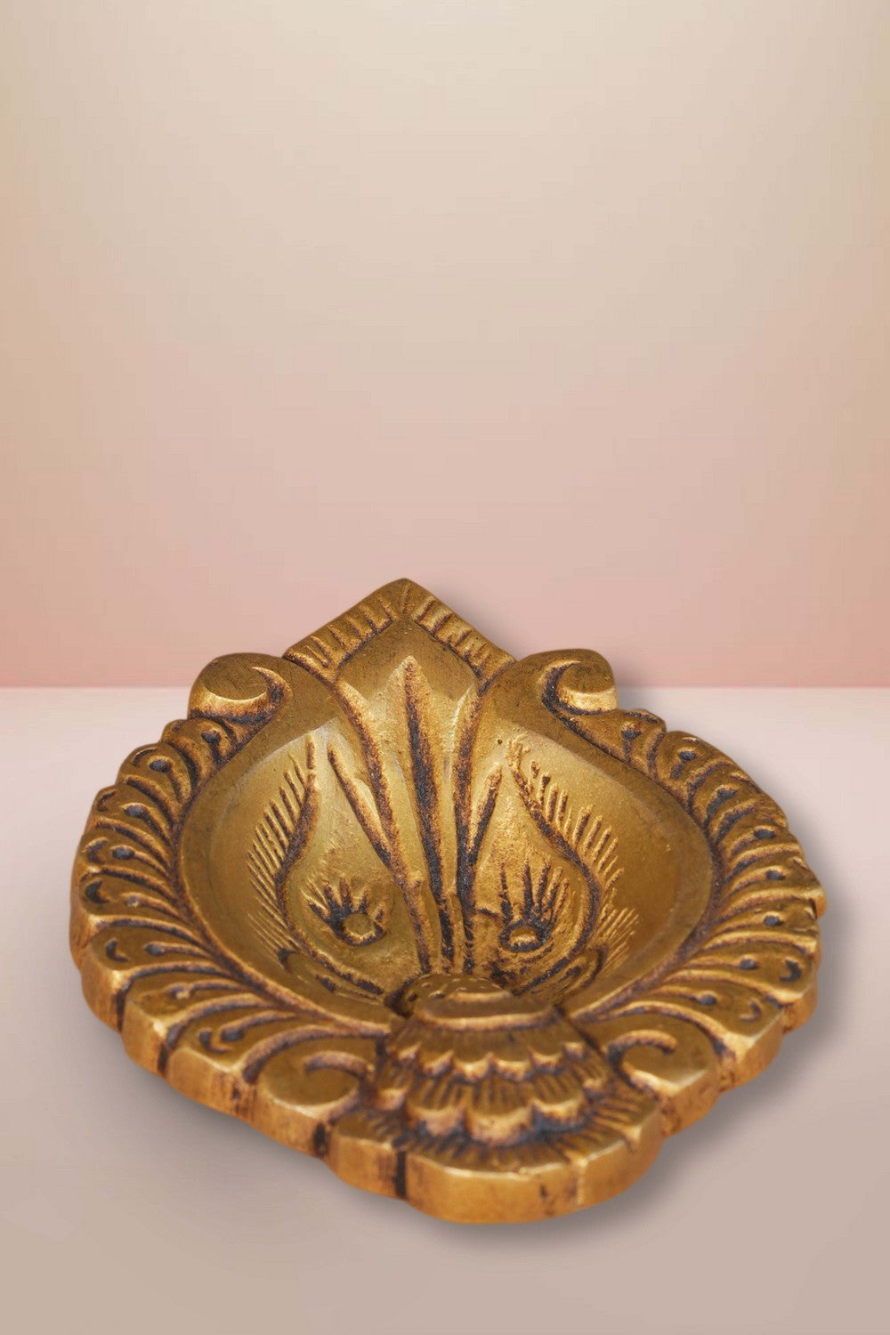 Image of Brass Diya With Beautiful Craving