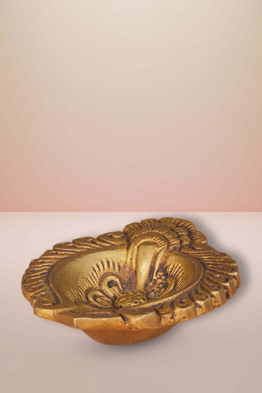 Image of Brass Diya With Beautiful Craving
