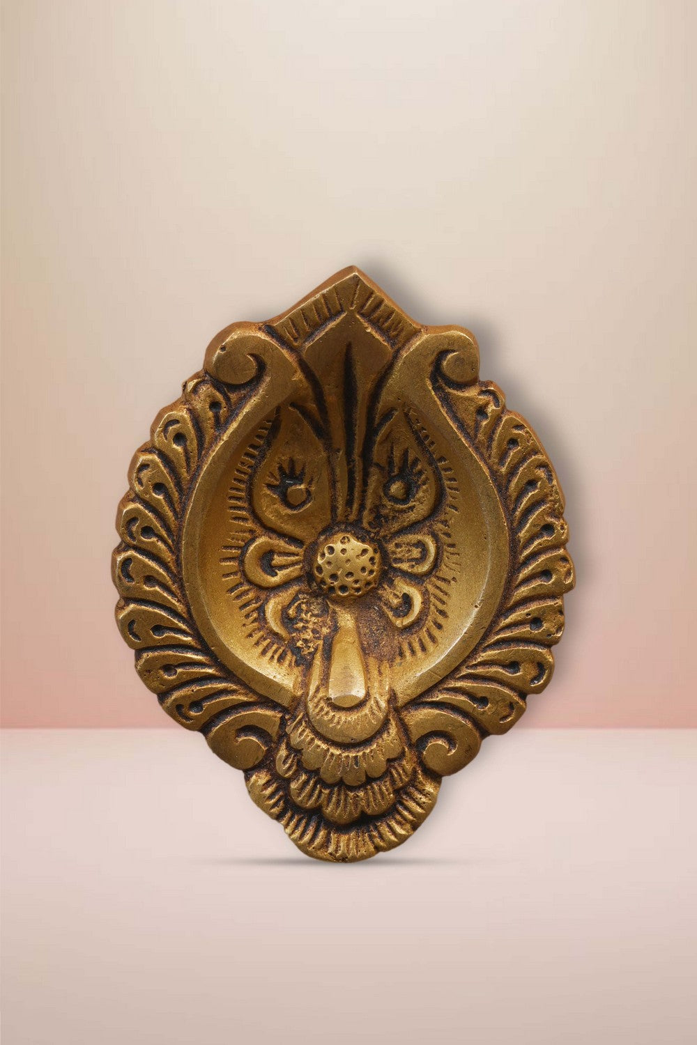 Image of Brass Diya With Beautiful Craving