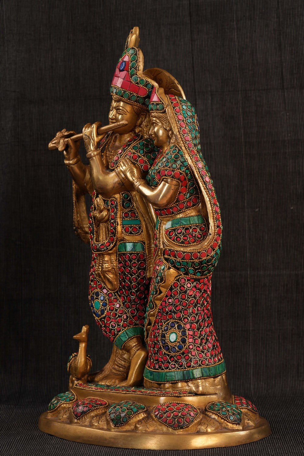 Image of Brass Gem Stone Work Radha Krishna Idol