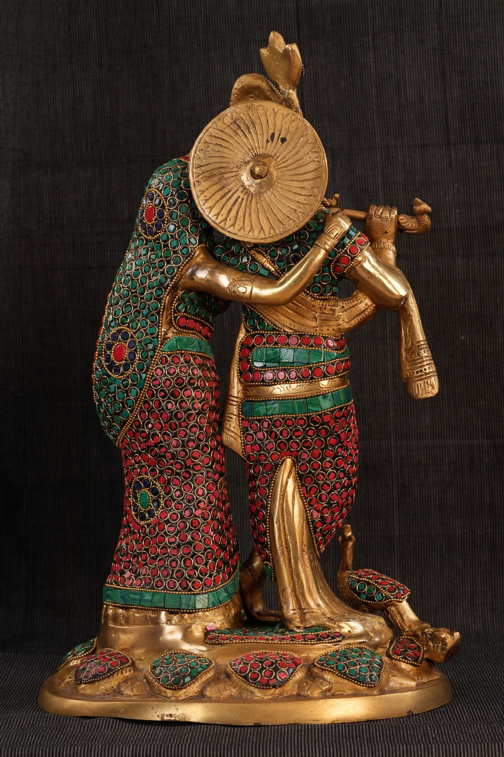 Image of Brass Gem Stone Work Radha Krishna Idol