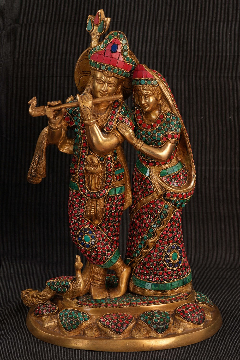 Image of Brass Gem Stone Work Radha Krishna Idol
