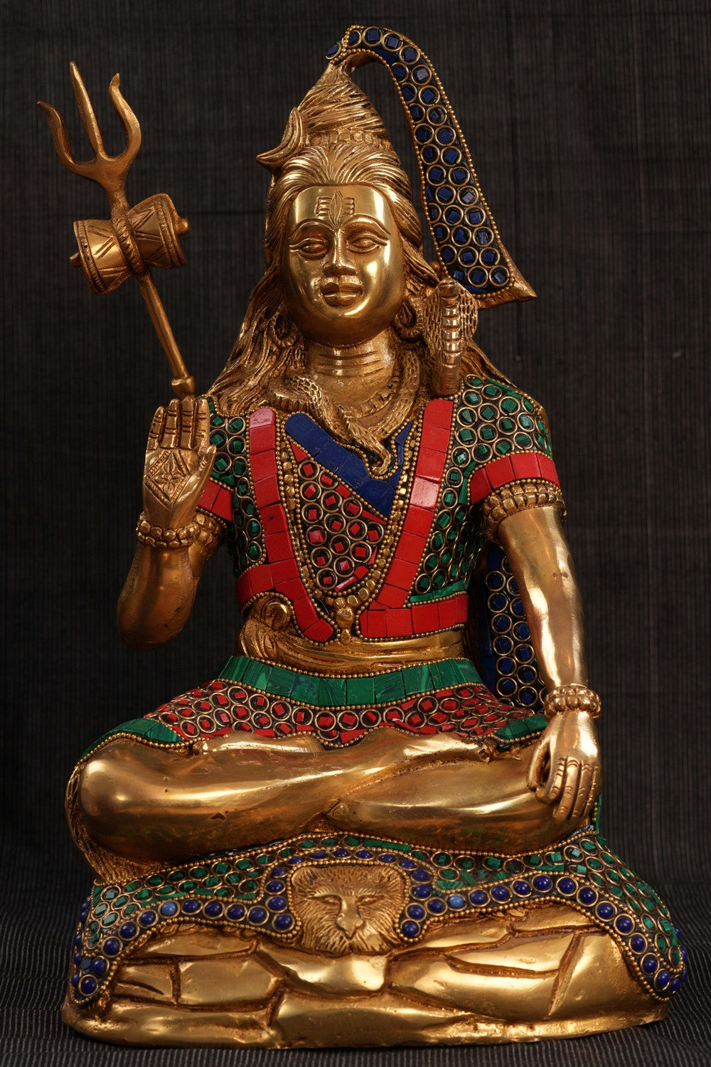 Image of Brass Gem Stone Work Shiva Murti