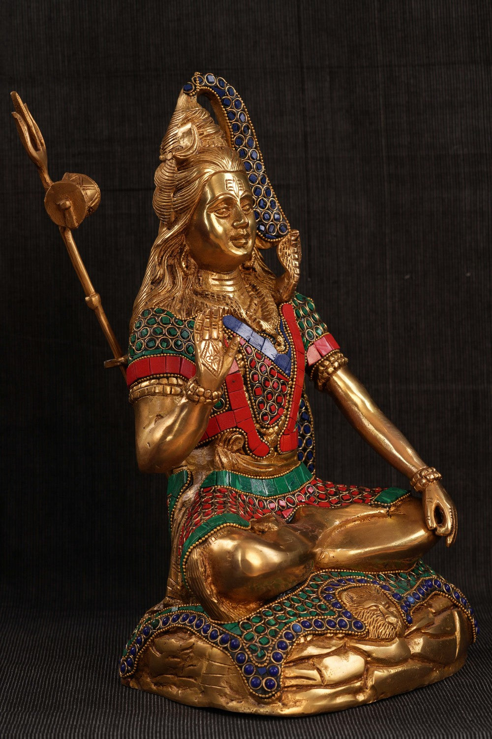 Image of Brass Gem Stone Work Shiva Murti