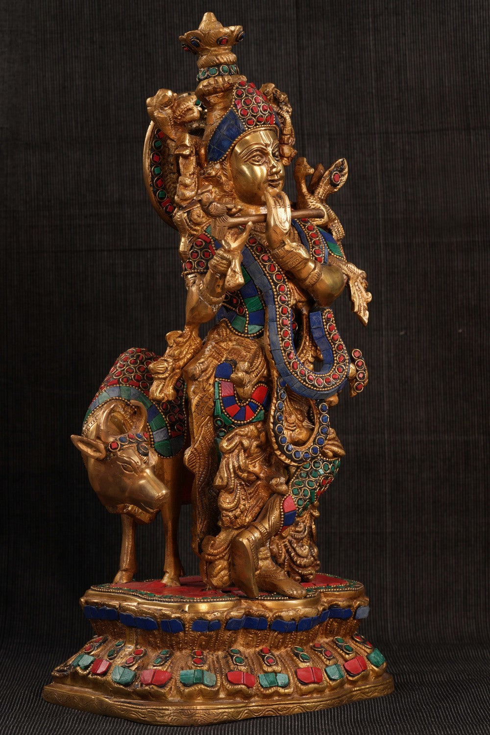 Image of Brass Gem Stone Work Krishna Idol