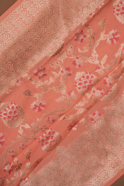 Image of Banarasi Katan Silk Peach Saree