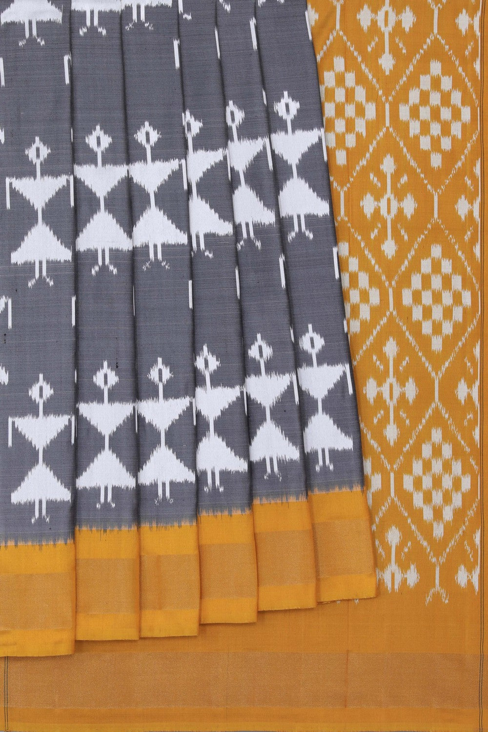 Pochampally Ikat Silk Grey Saree