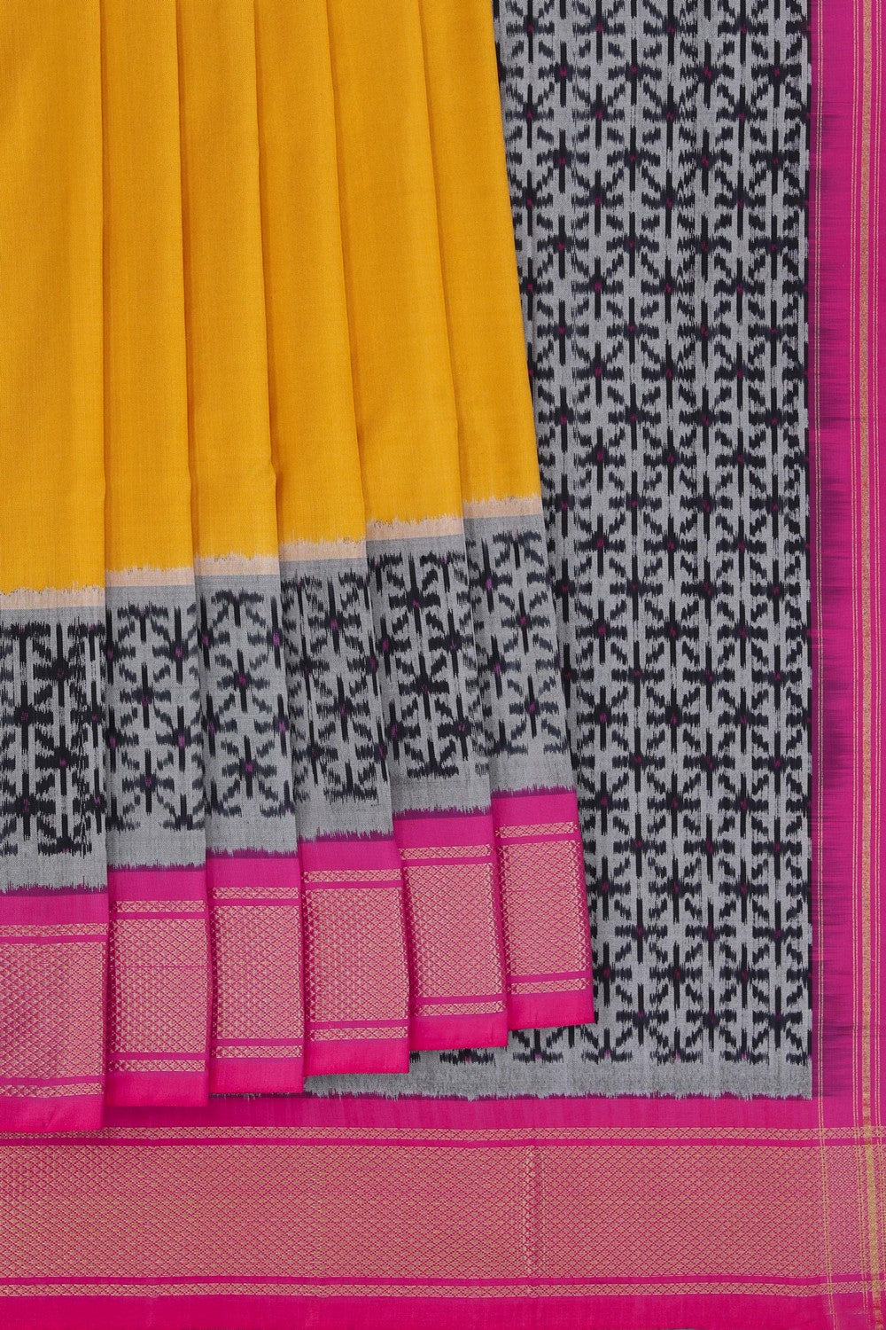 Pochampally Ikat Silk Mustard Saree