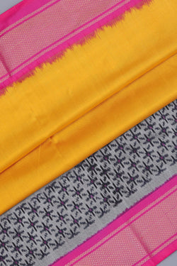 Image of Pochampally Ikat Silk Mustard Saree