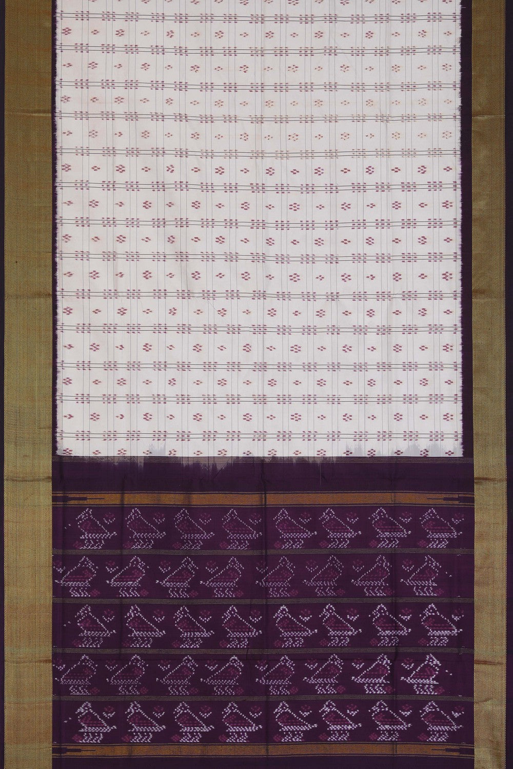 Pochampally Ikat Silk White Saree