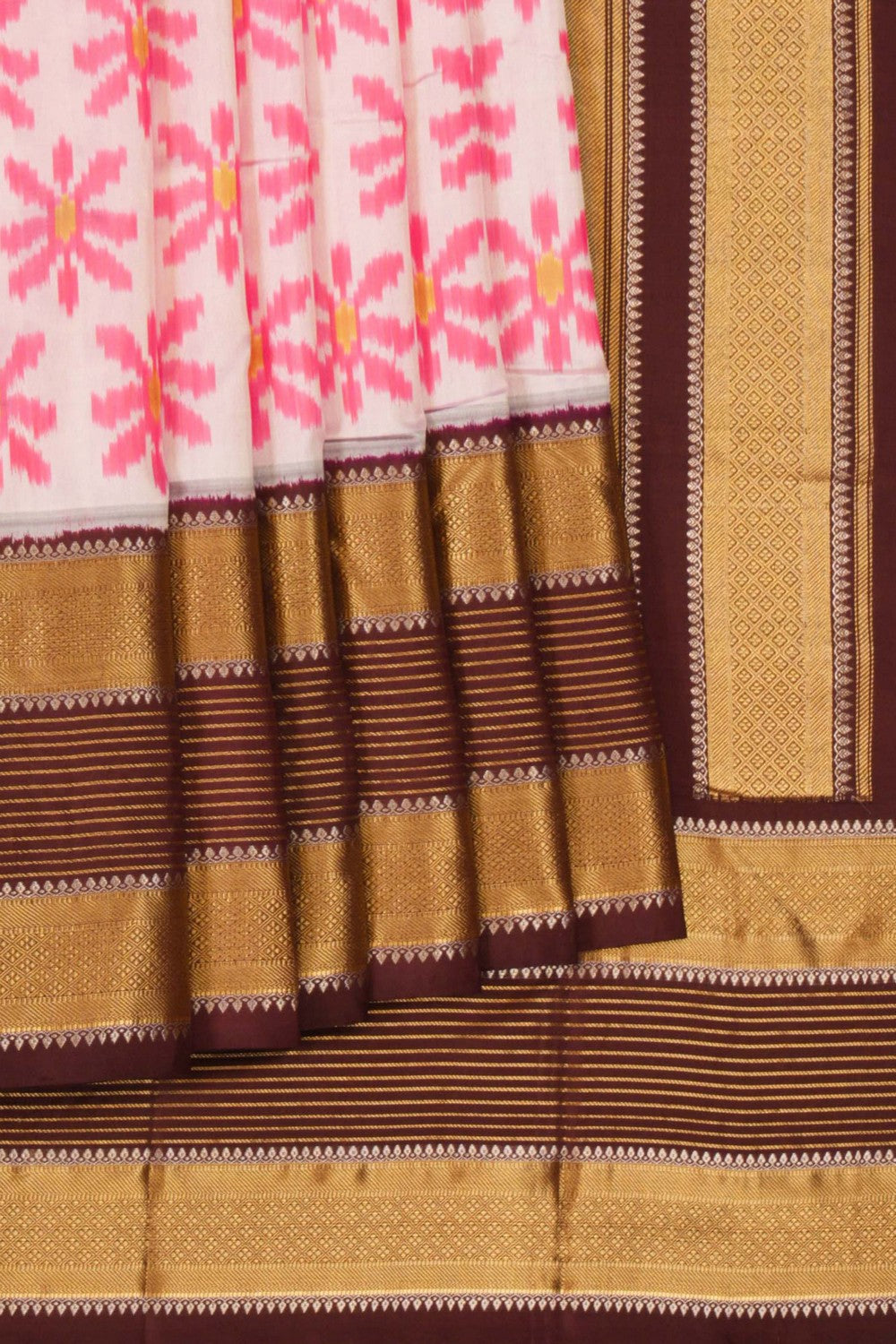 Pochampally Ikat Silk White Saree