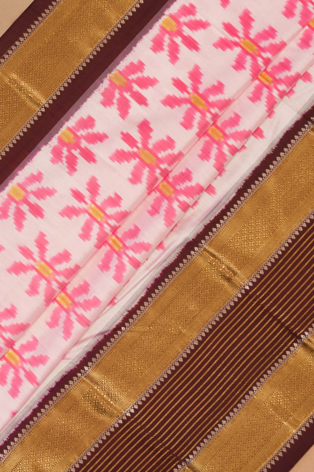 Pochampally Ikat Silk White Saree