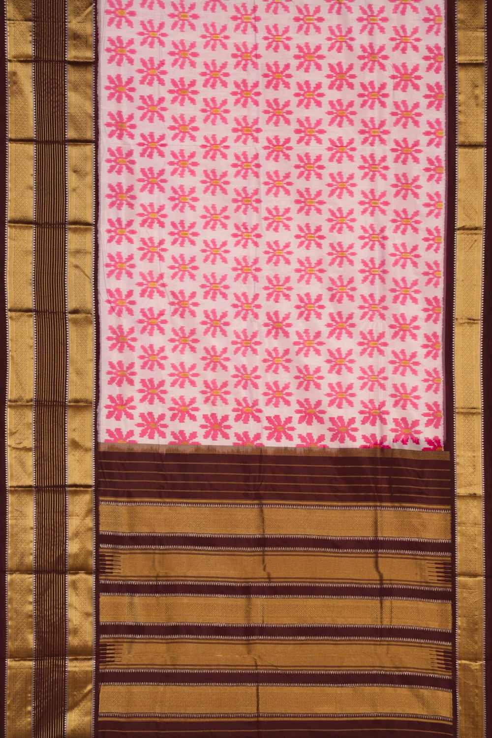 Image of Pochampally Ikat Silk White Saree