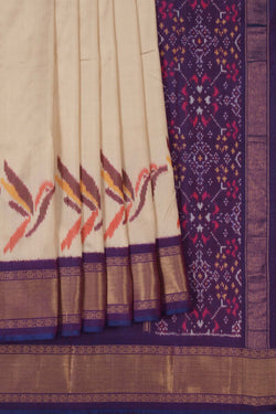 Image of Pochampally Ikat Silk Beige Saree