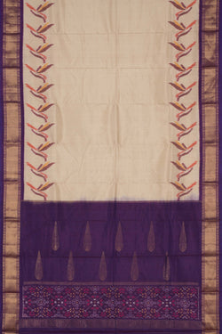 Image of Pochampally Ikat Silk Beige Saree