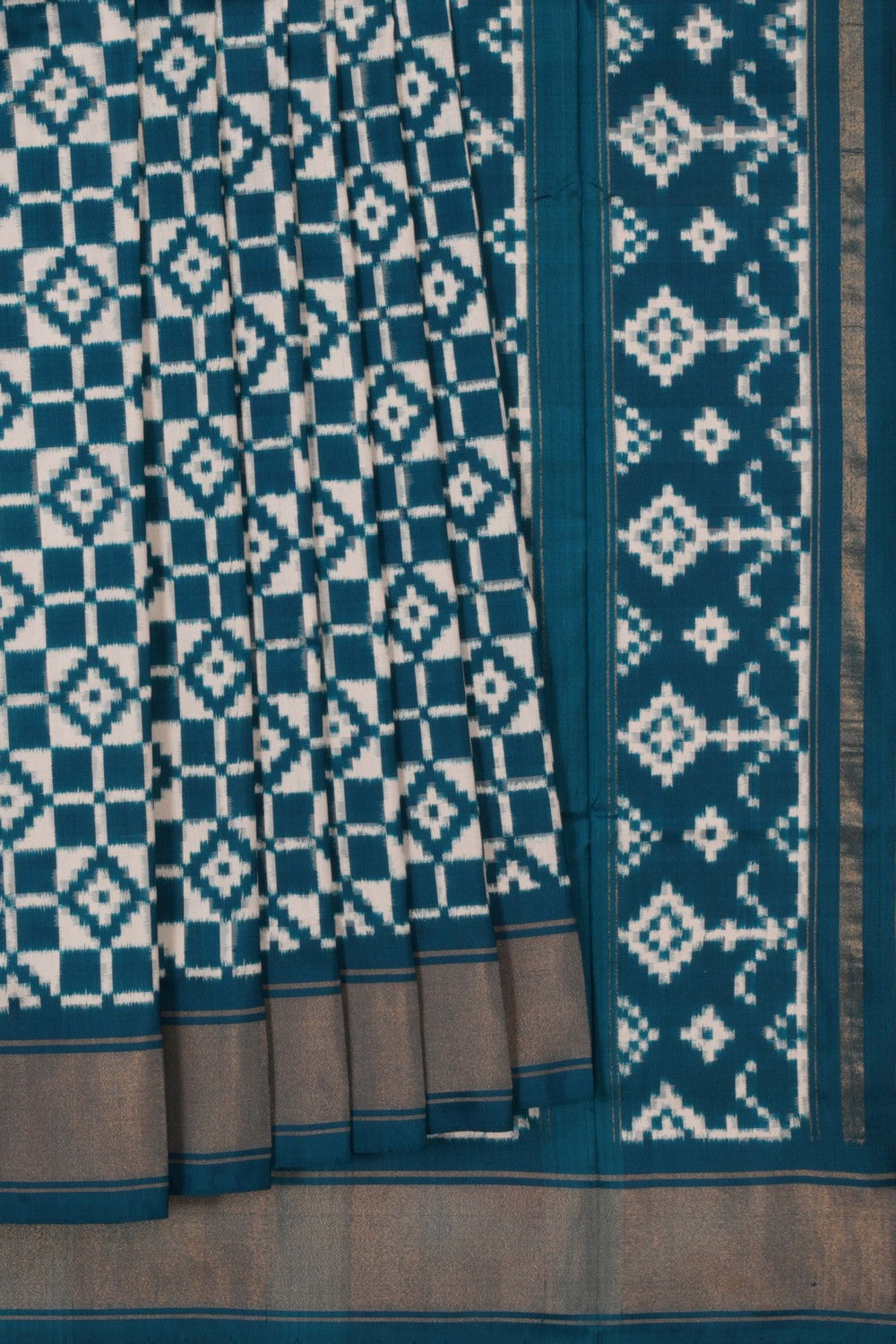 Pochampally Ikat Silk Teal Blue Saree