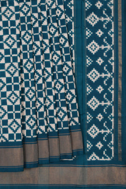 Image of Pochampally Ikat Silk Teal Blue Saree