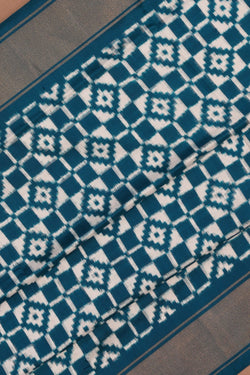 Image of Pochampally Ikat Silk Teal Blue Saree