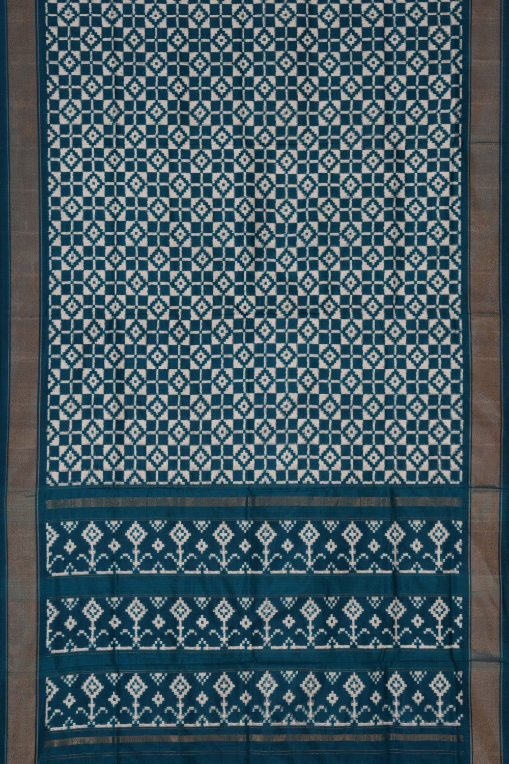 Image of Pochampally Ikat Silk Teal Blue Saree
