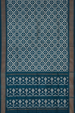 Image of Pochampally Ikat Silk Teal Blue Saree