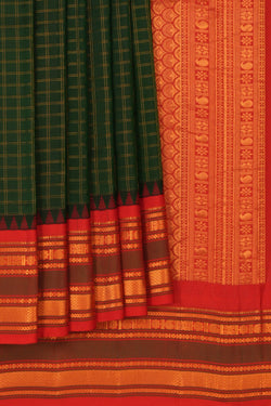 Image of Gadwal Silk Kattam Bottle Green Saree