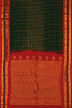 Image of Gadwal Silk Kattam Bottle Green Saree