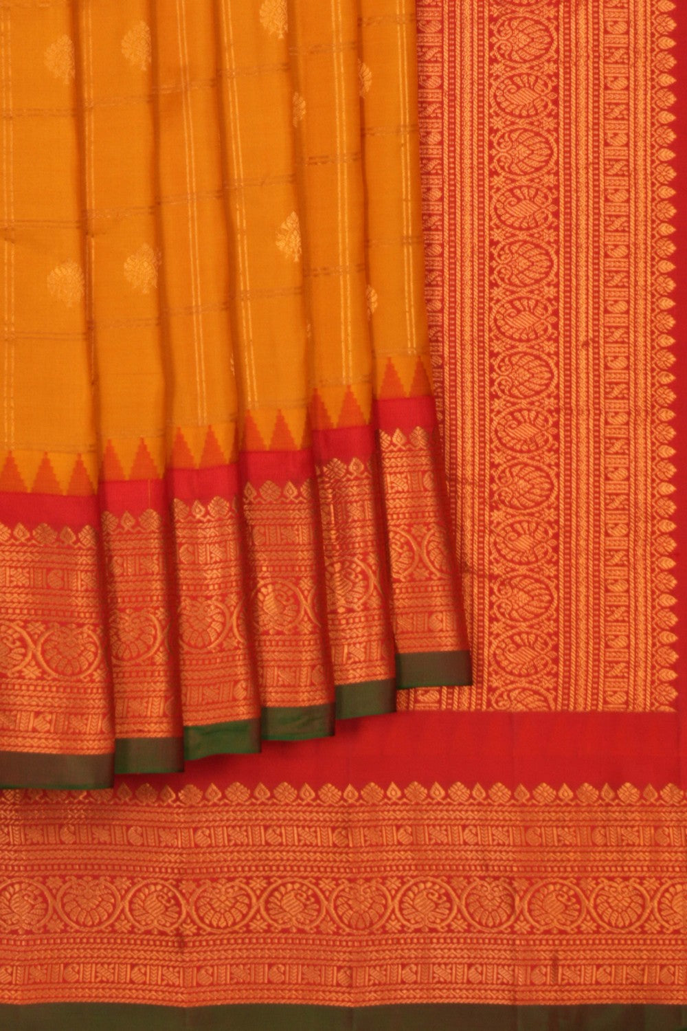 Gadwal Silk Kattam Yellow Saree