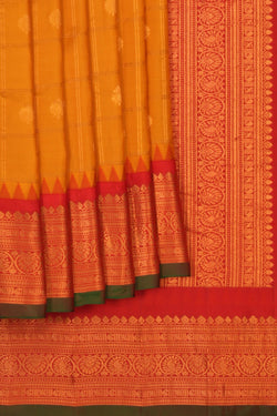 Image of Gadwal Silk Kattam Yellow Saree