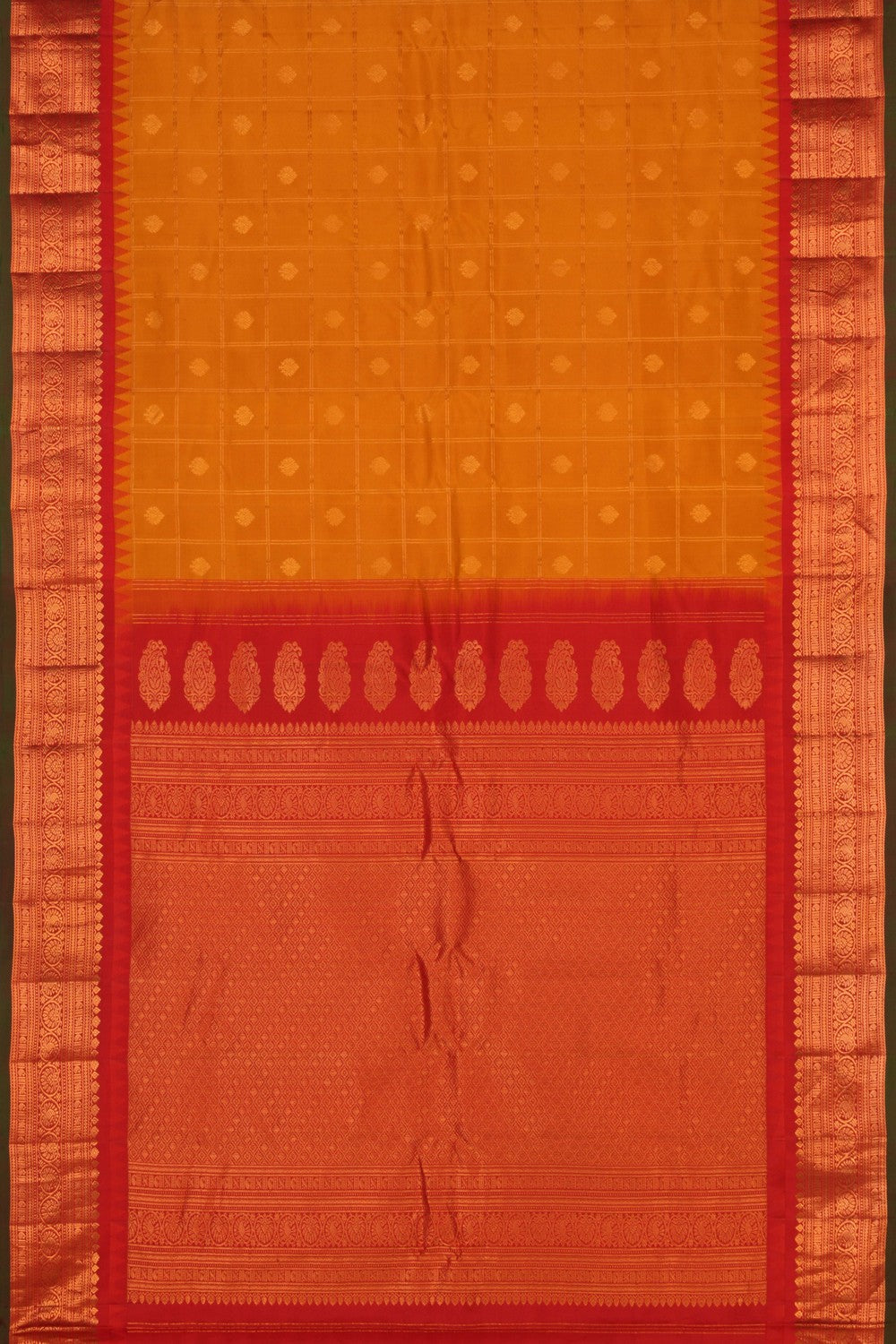 Gadwal Silk Kattam Yellow Saree