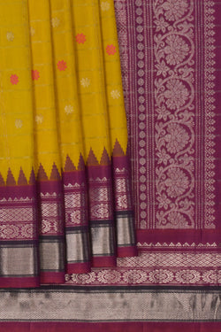 Image of Gadwal Silk Kattam Spring Yellow Saree