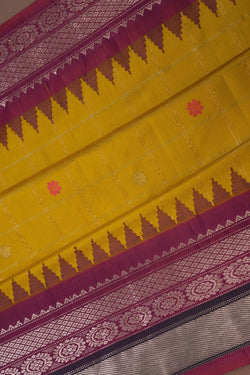 Image of Gadwal Silk Kattam Spring Yellow Saree