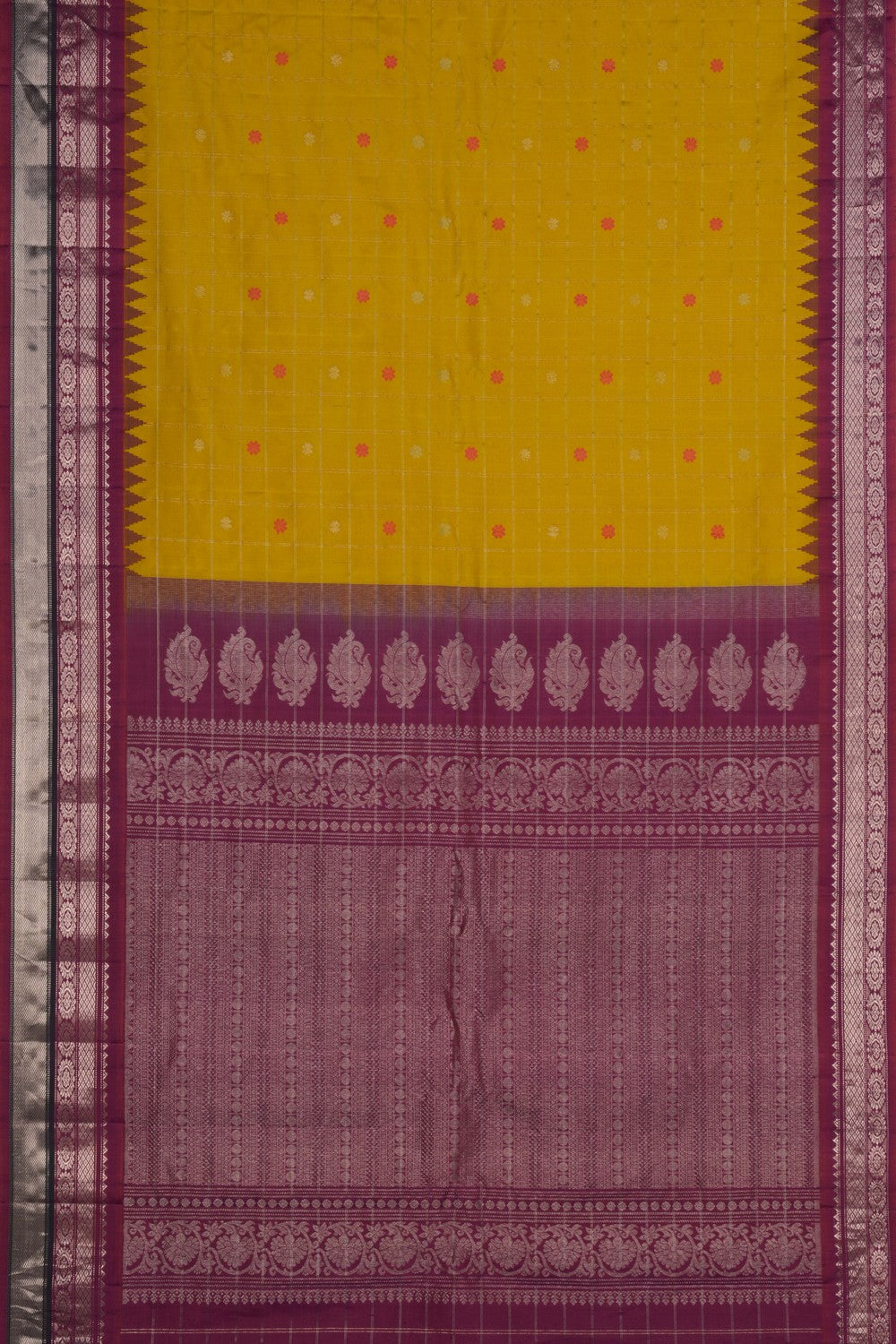 Gadwal Silk Kattam Spring Yellow Saree