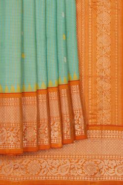 Image of Gadwal Silk Kattam Turquoise Blue Saree