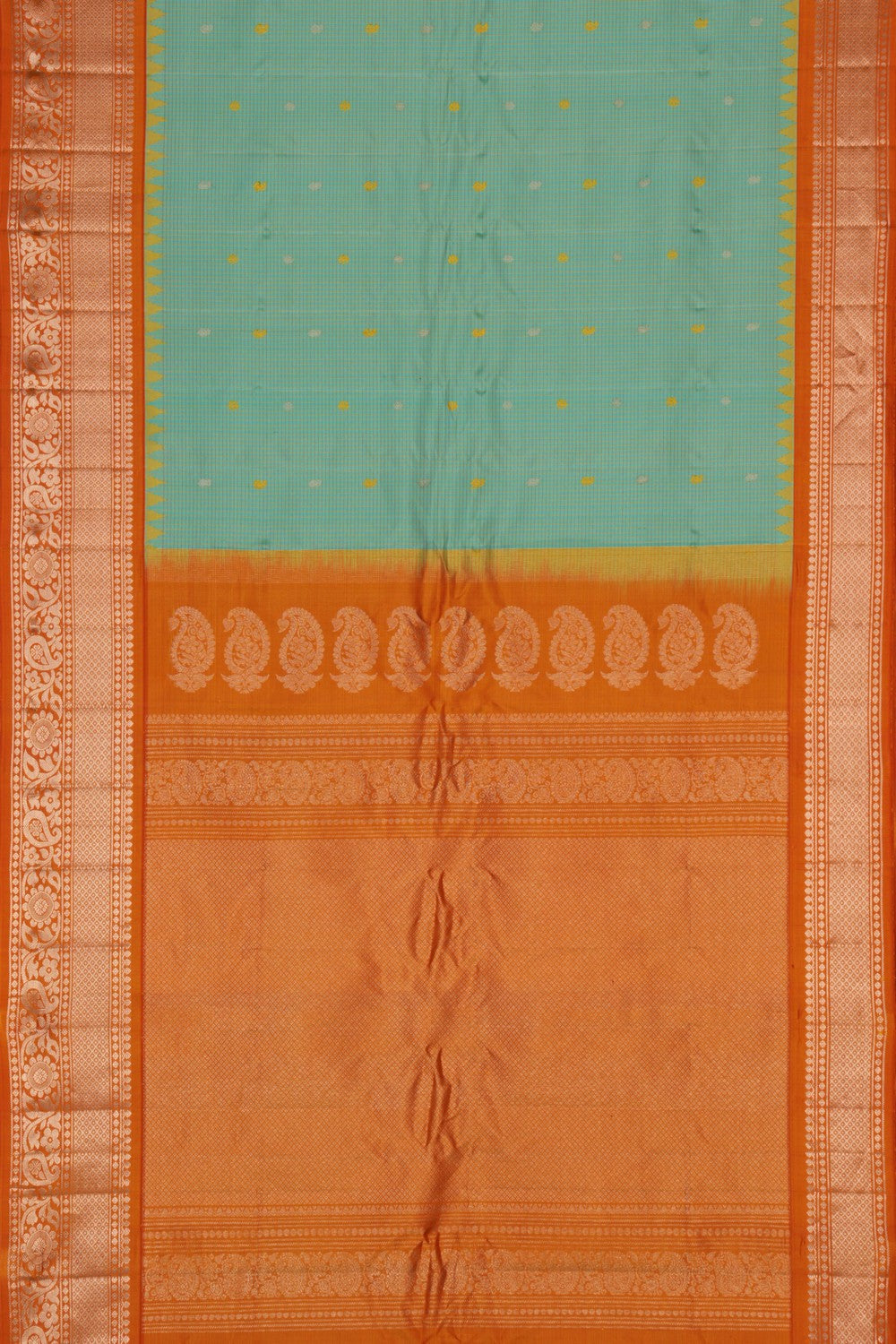 Gadwal Silk Kattam Turquoise Blue Saree