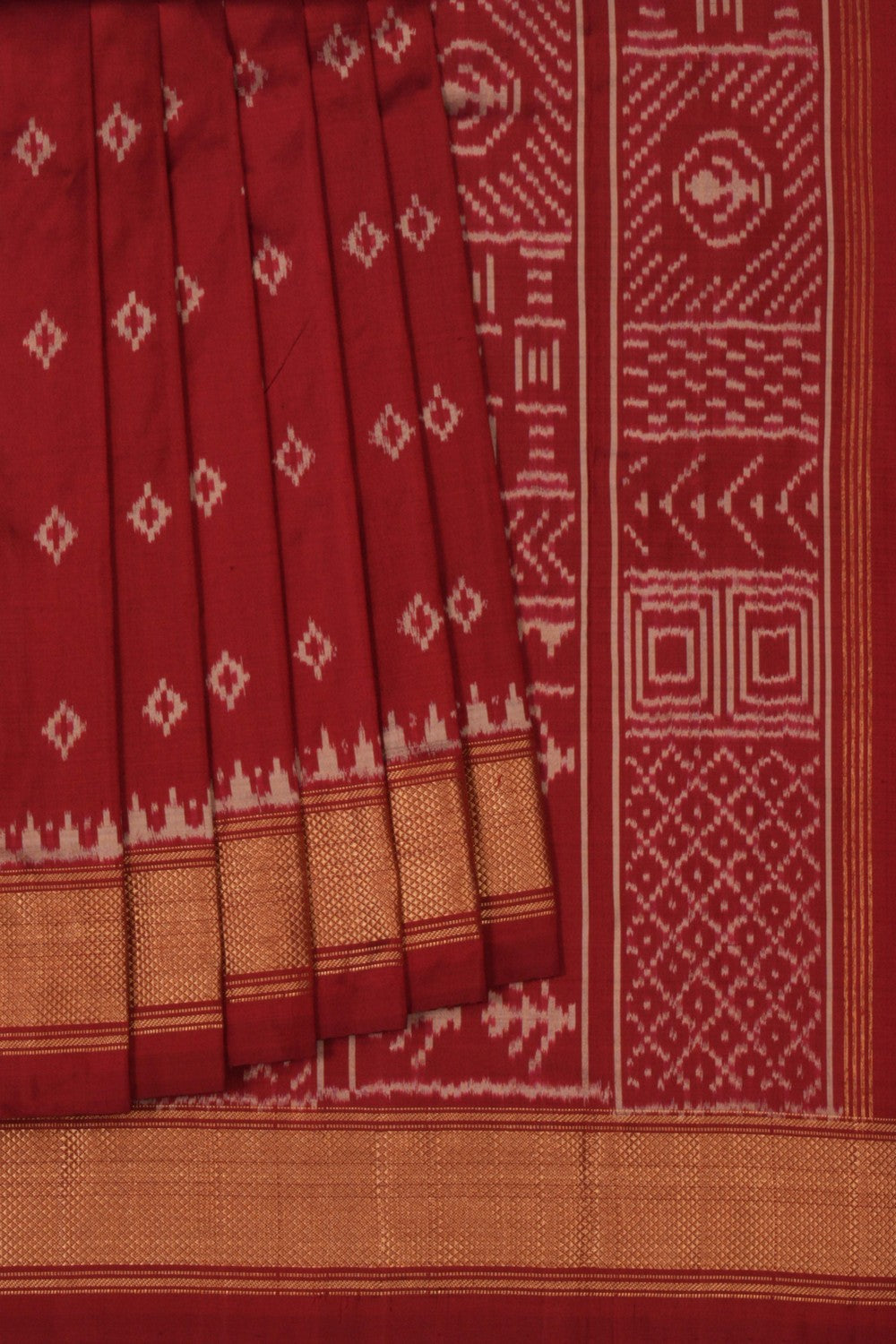 Pochampally Ikat Silk Maroon Saree