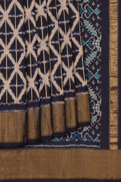 Image of Pochampally Ikat Dupion Silk Navy Blue Saree